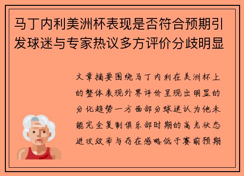 马丁内利美洲杯表现是否符合预期引发球迷与专家热议多方评价分歧明显